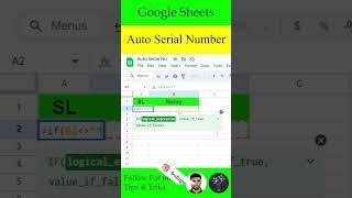 Google Sheets Auto Serial Number Tricks #googlesheets