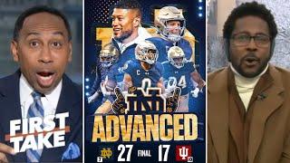 FIRST TAKE | Stephen A. GOES CRAZY to Notre Dame dominate Indiana 27-17 in College Football Playoff