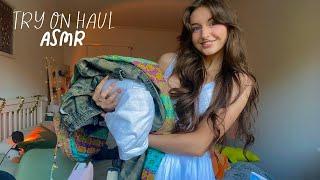 ASMR Thrifted try on haul🪴 (Fabric scratching, clothing triggers, whisper rambles)