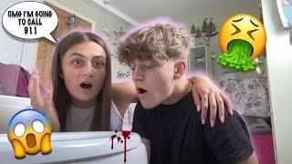 Coughing up BLOOD then *PASSING OUT* Prank on GIRLFRIEND *CUTE REACTION*