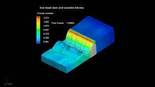 Low head dam effect on timber blocks CFD model