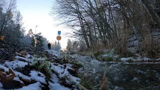 Green Screen Background a small stream in the snow along a road/Chroma Key Backgrounds 4k