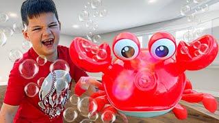 CALEB & MOM FILL OUR HOUSE WITH BUBBLES! Family Fun Game with the CRABBY BUBBLER TOY!