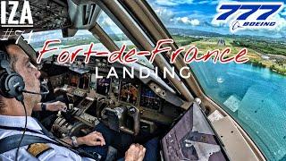 B777 FDF  Fort-de-France | LANDING 10 | 4K Cockpit View | ATC & Crew Communications