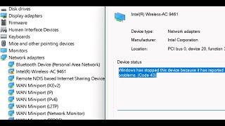 Fix Intel Wireless AC 9461 Not Working Error Code 43/10,Fix Connections Problem Intel Wireless 9461