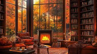 Cozy Autumn Reading Nook & Relaxing Jazz Music  Fireplace Sounds and Jazz Music for Unwinding