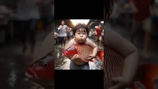 The little cute boy is running away with the big fish# #shortvideo #cute #baby