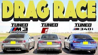 2023 Tuned BMW M3 Xdrive vs Tuned Audi S4 vs Tuned BMW M340i. Drag and Roll Race.