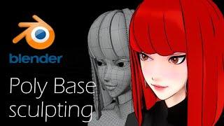 Blender poly base 2D style 3D face modeling