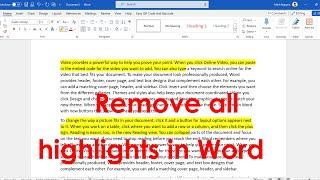 How to select and remove all highlights in a Word document