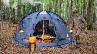 Hot Tent Camping in Rain - Halloween 2 nighter