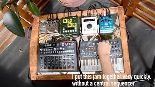 Simple setup jam w/ Arturia MicroFreak, DrumBrute Impact, OTO Bam, Strymon pedals, H9, PO-33