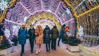 Night Moscow Tverskaya street walking tour. Russia 4K