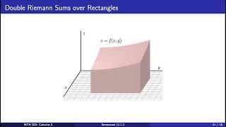 Screencast 11.1.1 Introduction to Double Riemann Sums and Double Integrals over Rectangles