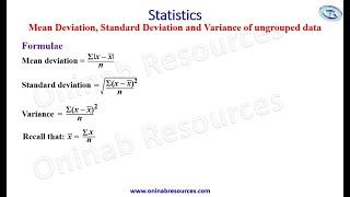 Statistics: Mean Deviation, Standard deviation and variance of ungrouped data