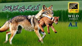 Hunter Wolf attack on baby Goat II شکاری بھیڑیے کا بکری کے بچے پر حملہ