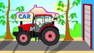  Traktor and Car Wash |  Bazylland  - Red Tractor and Colorful Animation For Children