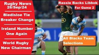 Rugby News 26/Sep Schmidt calls for Bledisloe Change. Springboks & All Blacks. Rugby World Rankings