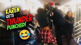 Karen SLAPS Man On Train Gets THUNDER PUNCHED.. (INSTANT KARMA)