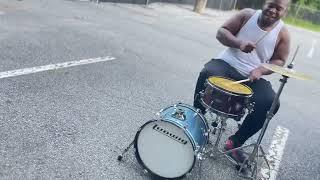 Drumming outside with my kick snare and hihat 