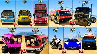 Monster Bus vs Police Truck vs Double Bus vs Fire Truck - GTA 5 Trucks Which is better?