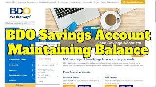 BDO Savings Account Maintaining Balance - Peso Smart PH