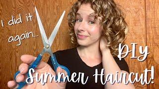 DIY CURLY SUMMER HAIRCUT!! Short Round Layers and Curtain Bangs At Home | Hair Transformation