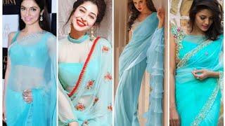 BEAUTIFUL light blue saree ideas, sky blue saree collection, light weight saree collection