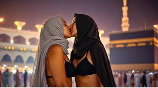 Muslim Women Tongue Kiss At Al Kaaba | Lesbians Kissing Video