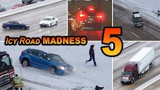 Icy Road MADNESS 5: The Most Dramatic Car & Truck Spins, Slides, Bumps and Close Calls