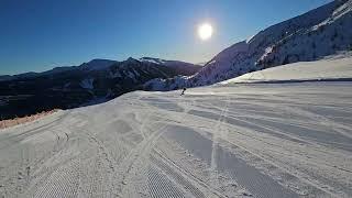 Turracher Hohe, downhill skiing, down the slope, form Kornockbahn, max. speed 68 km/h.