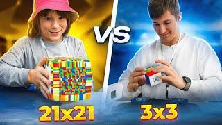 Who will solve the Rubik's cube faster 3x3 VS 21x21? Cubastic at speedcubing competitions VLOG