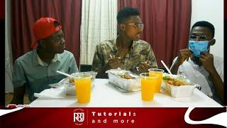 EATING CHALLENGE with Peter and Kelvin.(Fried Rice, Jollof and Chicken).