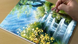 Easy Way to Draw Spring Landscape / Acrylic Painting for Beginners