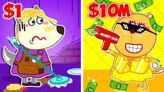 $1 vs $10,000,000 Job With Mommy Wolf | RICH MOM vs POOR MOM | Cartoons for Kids