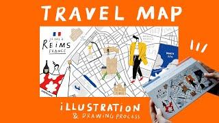 Travel Map Illustration & Drawing Process Reims, France