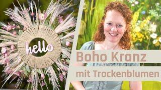 DIY Boho Deko  Kranz Wanddeko mit Trockenblumen der beliebte Einrichtungstrend im Vintage Stil