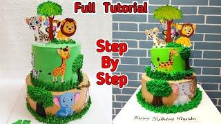 Jungle Safari Theme Cake | 2 Tier Animals Theme Birthday Cake Without Fondant