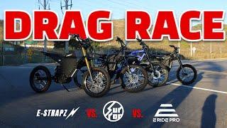 72v ELECTRIC BIKE DRAG RACE | E- STARPZ SB STORM VS ERIDE PRO VS SURRON