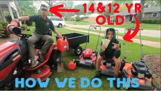 How we make 140 DOLLARS an hour MOWING lawns | We're only 12 and 14 years old!