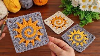 Crochet "Spiral Sun" Granny Square I Tutorial. Super Easy siprial sun crochet motif️️️