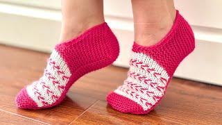 СЛЕДКИ спицами БЕЗ ШВА! Мастер класс для начинающих KNITTING SLIPPERS