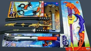 Toy Swords and Guns Unboxing !! Samurai Sword Star Wars Lightsaber and Bow Set