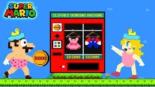 Super Mario Bros. but Mario and Peach Choosing Clothes in Vending Machine | Game Animation