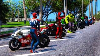 Moto Сhallenge SpiderMan and Hulk Superheroes GTAV ! Мото-испытание Супер Героев Человек-паук и Халк