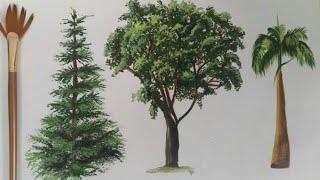 How to paint a tree in Acrylic /painting trees with fan brush / easy tree acrylic painting /