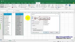 How to insert space between text and number in cells in Excel