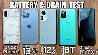 Nothing Phone 1 vs iPhone 13 Pro Max / OnePlus 8T / Xiaomi 12 Pro / Mi 11X Pro - BATTERY DRAIN TEST!