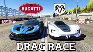 2300HP DODGE SRT TOMAHAWK VS 1850HP BUGATTI BOLIDE DRAG RACE | Assetto Corsa