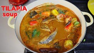 How to make the tastiest FRESH TILAPIA and seafood  light SOUP - Ghanain fish soup